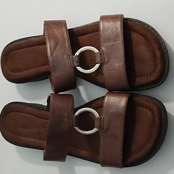 Brown Women's Slide in Sandals with Silver Sueded Cushion Insole Rubber Bottom - Picture 5 of 9
